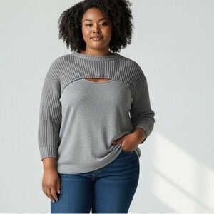 Torrid Grey Knit Cutout Sweater Tunic Top Plus Size 3